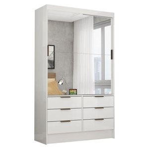 Guarda Roupa Com 2 Portas De Correr Premium 6 Gavetas Com Espelho Sevilha Carioca Móveis Branco