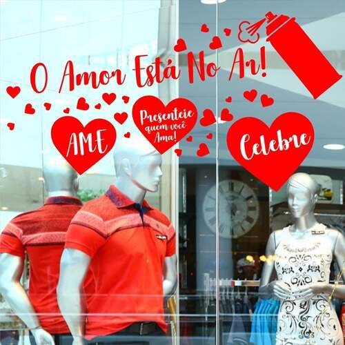 Adesivo Para Vitrine Dia Dos Namorados O Amor Está no AR-Grande 130x70cm