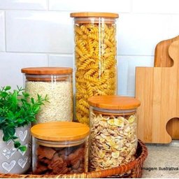 Conjunto Potes Vidro Hermético Tampa Bambu 450ml E 800ml 8un - 8