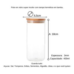 Conjunto Potes Vidro Hermético Tampa Bambu 450ml E 800ml 8un - 3