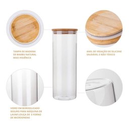Conjunto Potes Vidro Hermético Tampa Bambu 450ml E 800ml 8un - 6