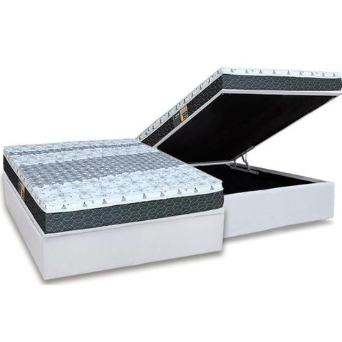 Cama Box Baú Casal: Colchão Molas Castor Bonnel System Class One Face + Base CRC Courano White(