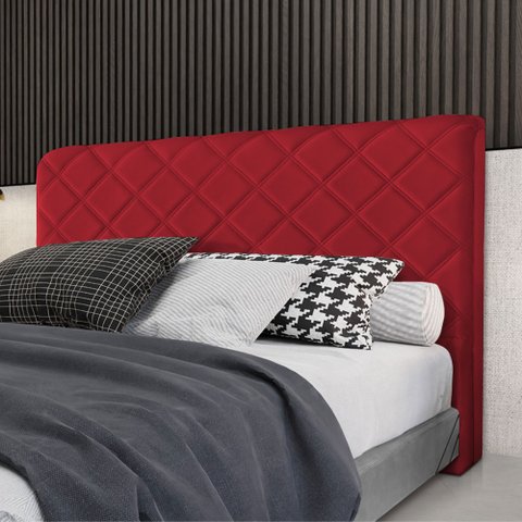 Cabeceira Cama Box King 1,93m Estofada Capri Veludo Vermelho