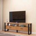 Ver imagem 1 de Rack para Tv até 65" Estilo Industrial 1,80m com 2 Gavetas F42 Pradel Móveis-freijó/preto Fosco