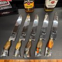 Ver imagem 2 de Faca Artesanal Abridor Churrasco 10' Inox Cabo Madeira Resina Cortes Carne