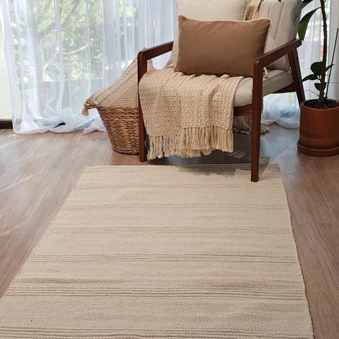 Tapete Artesanal Beira Cama Kilim Maya Marfim 100 x 140