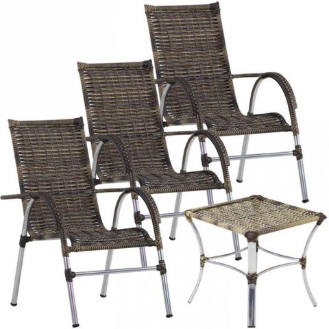 3 Cadeiras Vênus e Mesa Garden Área Externa Trama Cappuccino