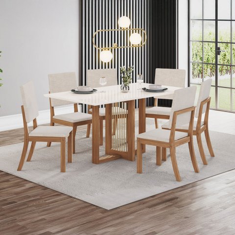 Mesa de Jantar 6 Lugares Milla Nature/off White/linho Milla - Henn