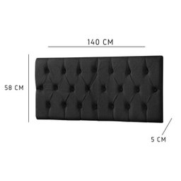 Conjunto Cabeceira Painel Paris 1,40 Suede Capitone Preta e 2 Mesas de Cabeceira Pérola Preta - 2