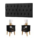 Ver imagem 1 de Conjunto Cabeceira Painel Paris 1,40 Suede Capitone Preta e 2 Mesas de Cabeceira Pérola Preta