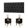 Conjunto Cabeceira Painel Paris 1,40 Suede Capitone Preta e 2 Mesas de Cabeceira Pérola Preta - 1