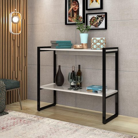 Aparador Decorativo ou Cantinho do Café Isis C/prateleira - Preto/off-white