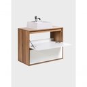 Ver imagem 2 de Gabinete para Banheiro Dubai 1 Porta 1 Gaveta MDF 80cm Amadeirado e Branco com Cuba e Espelho On