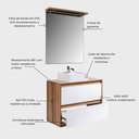 Ver imagem 6 de Gabinete para Banheiro Dubai 1 Porta 1 Gaveta MDF 80cm Amadeirado e Branco com Cuba e Espelho On