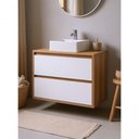 Ver imagem 7 de Gabinete para Banheiro Dubai 1 Porta 1 Gaveta MDF 80cm Amadeirado e Branco com Cuba e Espelho On