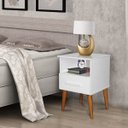 Ver imagem 2 de Conjunto Cabeceira Painel Paris 1,60 Capitone Corino Branca e Mesa de Cabeceira Pérola Branca