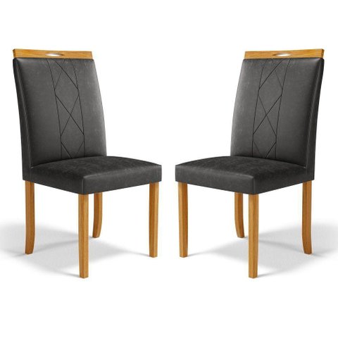 Kit com 2 Cadeiras Ana Madeira Maciça Estofadas para Mesa de Jantar Courino Preto 503