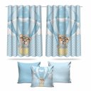 Ver imagem 1 de Kit Cortina Infantil Ursinho Baloeiro Md1 + 3 Capas Almofada