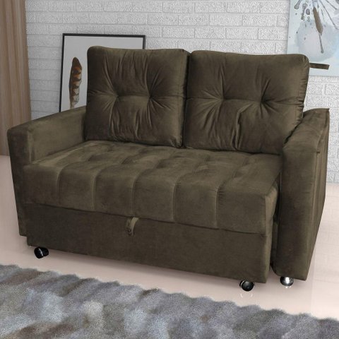Sofá Cama Nora 2 Lugares Retrátil e Reclinável 140cm Marrom Veludo Matrix