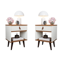 Ver imagem 1 de Kit 2 Mesas de Cabeceira Mesinha para Quarto 1 Gaveta Puxador em Couro Ravenna - Off White com Freij