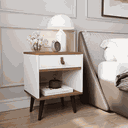 Ver imagem 2 de Kit 2 Mesas de Cabeceira Mesinha para Quarto 1 Gaveta Puxador em Couro Ravenna - Off White com Freij