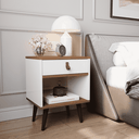 Ver imagem 2 de Kit 2 Mesas de Cabeceira Mesinha para Quarto 1 Gaveta Puxador em Couro Ravenna - Off White com Freij