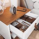Ver imagem 3 de Kit 2 Mesas de Cabeceira Mesinha para Quarto 1 Gaveta Puxador em Couro Ravenna - Off White com Freij