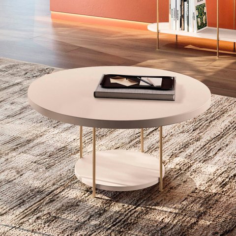 Mesa de Centro Redonda Pés Metálicos Mindy H01 Off White - Mpozenato