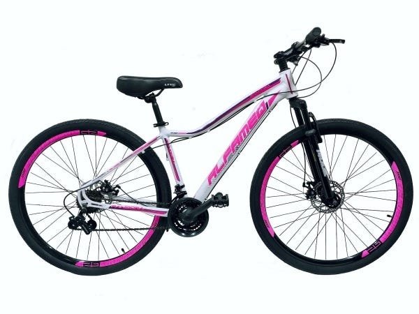 Bicicleta Aro 29 Alfameq Pandora Shimano Disc Susp Aluminio Branco/Pink