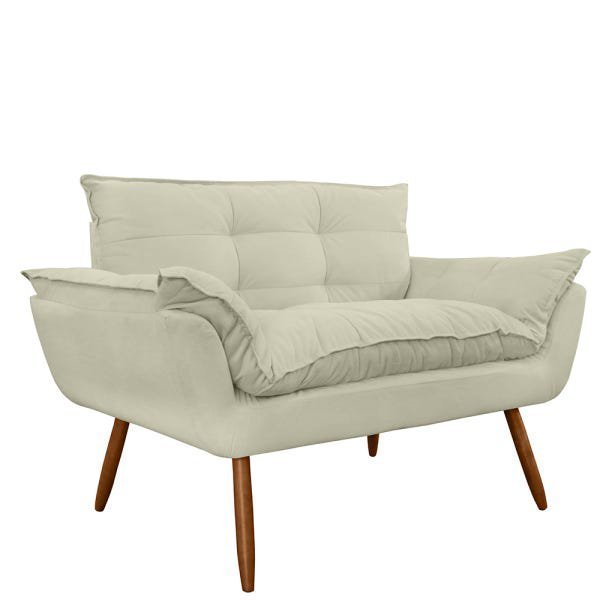 Combo Namoradeira Sofá 02 lugares mais 01 Poltrona decorativa Opalla Pés Palito Bege - DS - 4