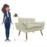 Combo Namoradeira Sofá 02 lugares mais 01 Poltrona decorativa Opalla Pés Palito Bege - DS - 5