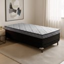 Ver imagem 1 de Cama Box Solteiro com Pés em Madeira Maciça Pasquale Preto/Rústico/Branco