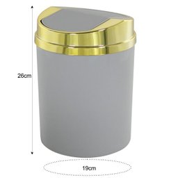Lixeira Tampa Basculante Dourada 5 litros Cozinha Banheiro - Cinza - 2