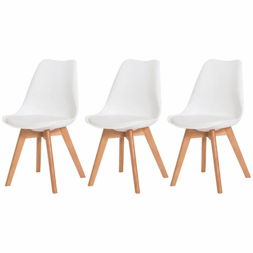 Kit 3 Cadeiras Eames Eiffel Wood Leda Saarinen Design para Mesa de Jantar Sala Cozinha Escrivaninha - 1