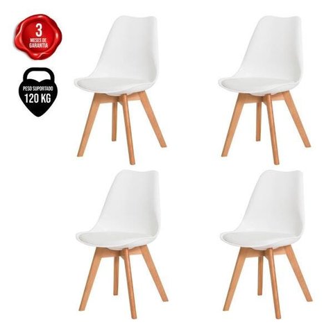 Kit 4 Cadeiras Eames Eiffel Wood Leda Saarinen Design para Mesa de Jantar Sala Cozinha Escrivaninha
