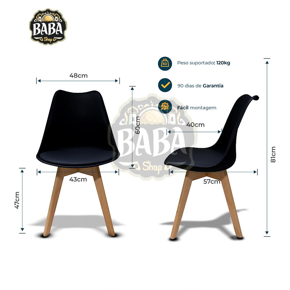 Kit 4 Cadeiras com Assento Estofado de Jantar Cozinha Saarinen Leda Design Preta Base Madeira - 6