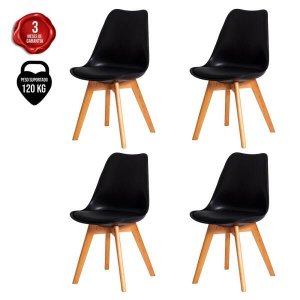 Kit 4 Cadeiras Leda Eames Eiffel Wood Saarinen Design para Mesa de Jantar Sala Cozinha Escrivaninha