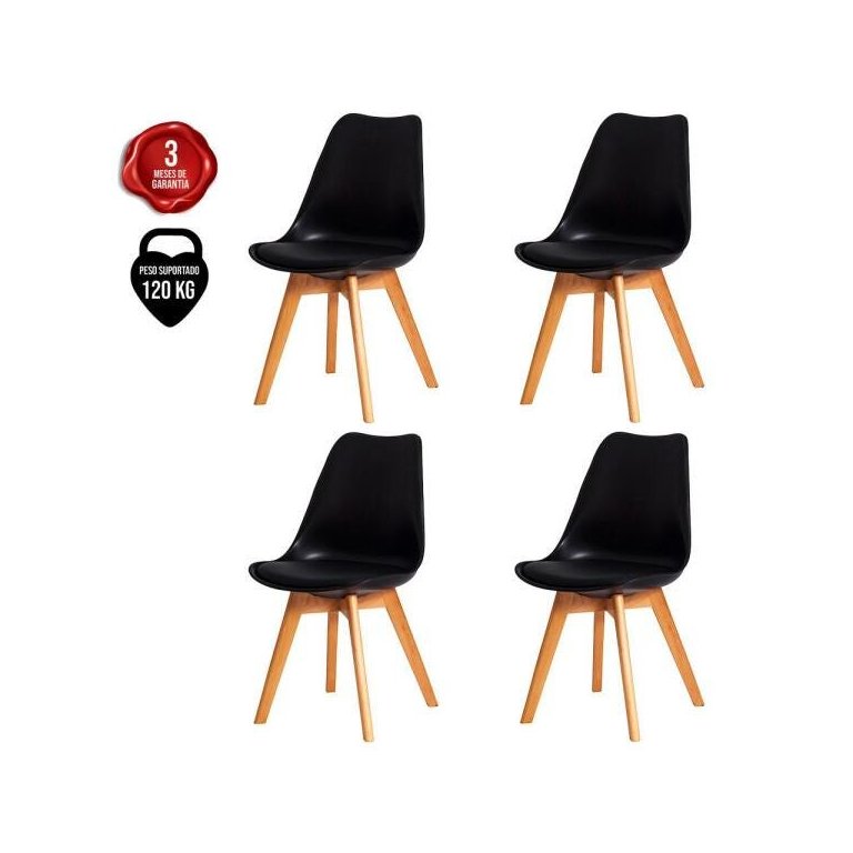 Kit 4 Cadeiras Leda Eames Eiffel Wood Saarinen Design para Mesa de Jantar Sala Cozinha Escrivaninha