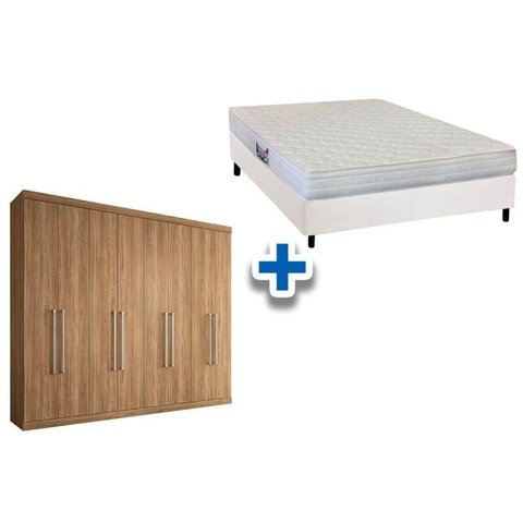 Cama Box Casal + Colchão Frontier Herval + Guarda Roupa Master Vip 8.4 Atacama