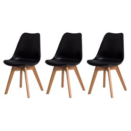 Kit 3 Cadeiras com Assento Estofado de Jantar Cozinha Saarinen Leda Design Preta Base Madeira - 1