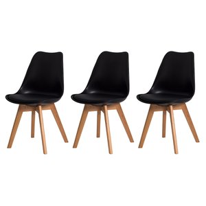 Kit 3 Cadeiras com Assento Estofado de Jantar Cozinha Saarinen Leda Design Preta Base Madeira