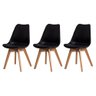 Kit 3 Cadeiras com Assento Estofado de Jantar Cozinha Saarinen Leda Design Preta Base Madeira - 1