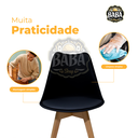 Ver imagem 4 de Kit 3 Cadeiras com Assento Estofado de Jantar Cozinha Saarinen Leda Design Preta Base Madeira