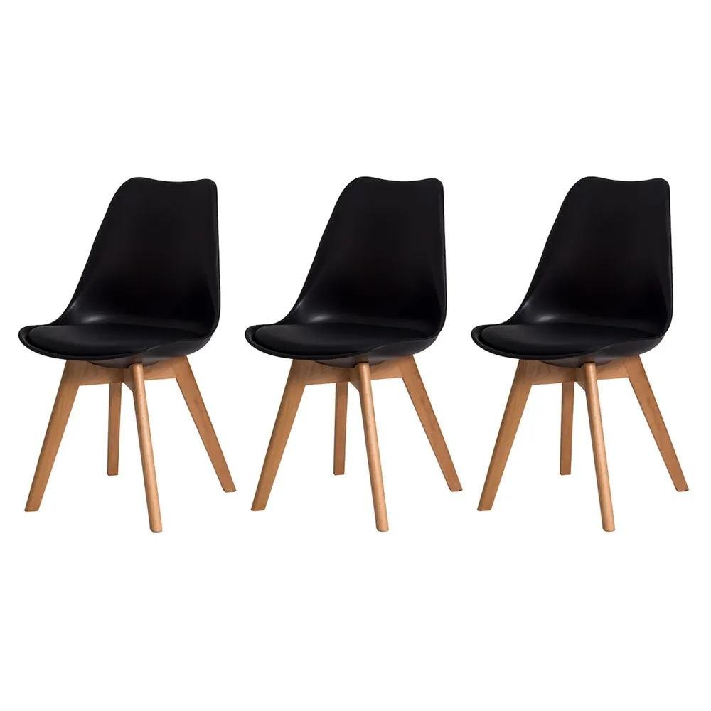 Kit 3 Cadeiras Leda Eames Eiffel Wood Saarinen Design para Mesa de Jantar Sala Cozinha Escrivaninha - 1
