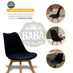 Kit 3 Cadeiras com Assento Estofado de Jantar Cozinha Saarinen Leda Design Preta Base Madeira - 5