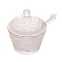 Ver imagem 1 de Meleira Cristal Martelado C/Colher Tampa Borda Dourada 10Cm