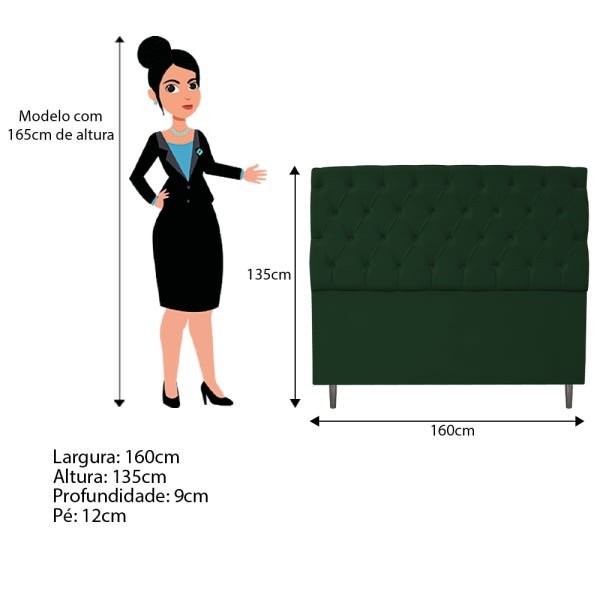 Kit Cabeceira e Calçadeira Liverpool 160 cm Queen Size Suede Verde - Doce Sonho Móveis - 4