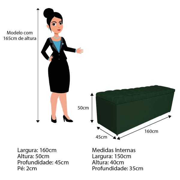 Kit Cabeceira e Calçadeira Liverpool 160 cm Queen Size Suede Verde - Doce Sonho Móveis - 5