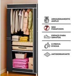 Guarda Roupa Closet Dobrável Organizador com Capa de Tecido - 4
