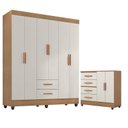 Ver imagem 1 de Guarda Roupa Casal 6 Portas e Cômoda 4 Gavetas 2 Portas Lite Nature Off White – Móveis Leão